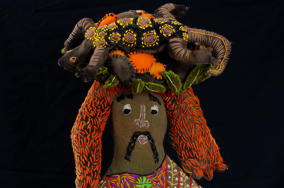 Desert Woman with Mustache, Coolamen and Pretty Clothes by Rhonda Sharpe